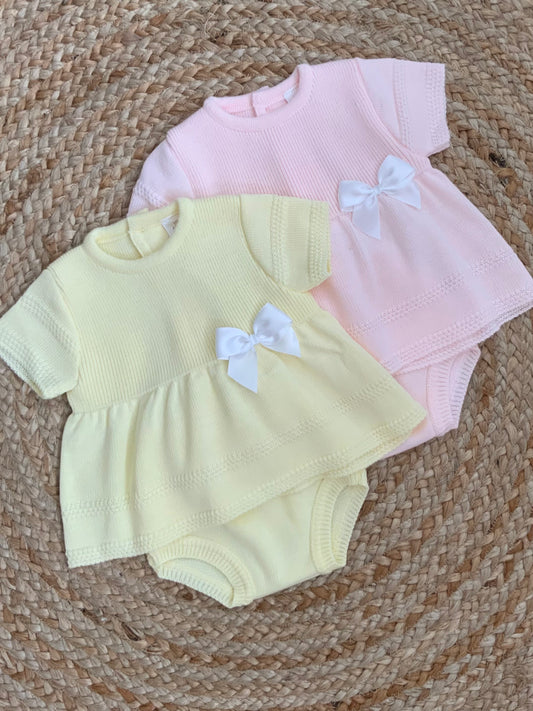 EMILIA baby girls knitted tunic dress matching jam pants pink or lemon