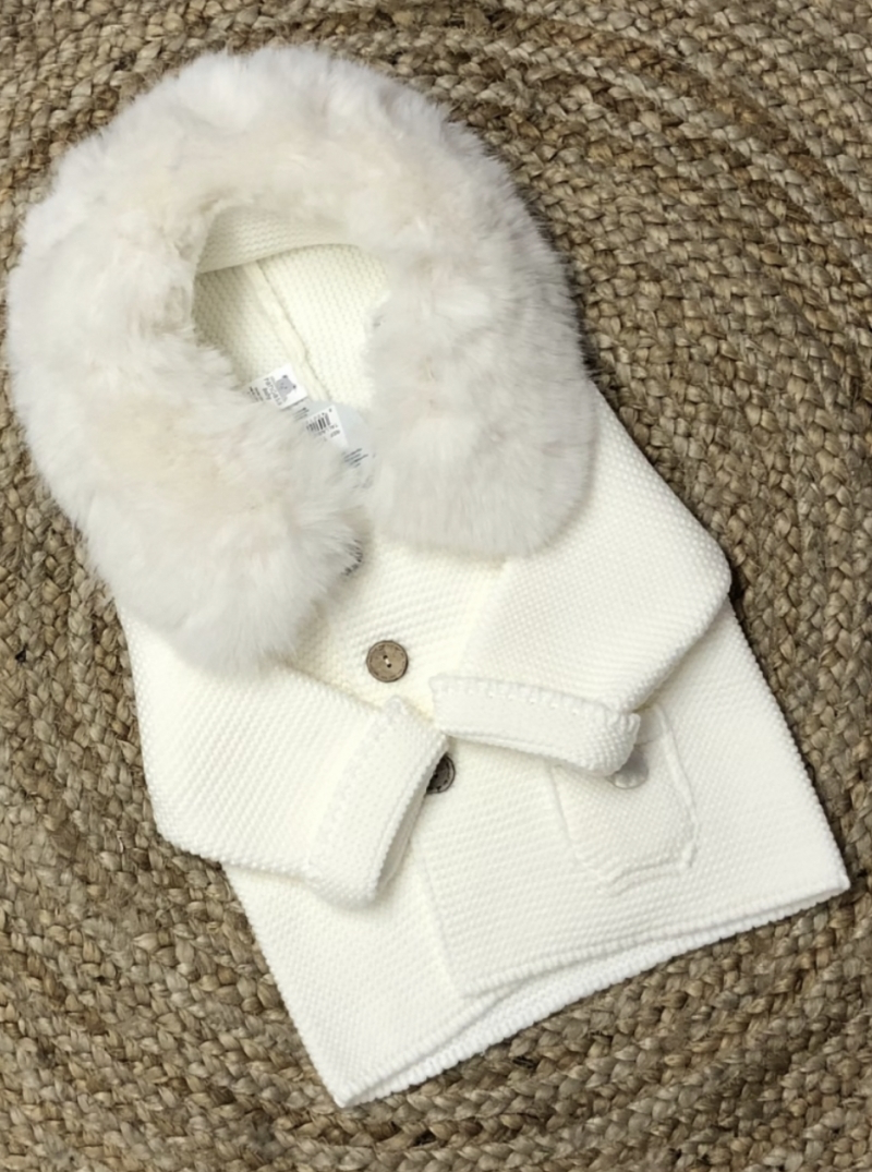 PANGASA baby boys cream faux fur knitted coat