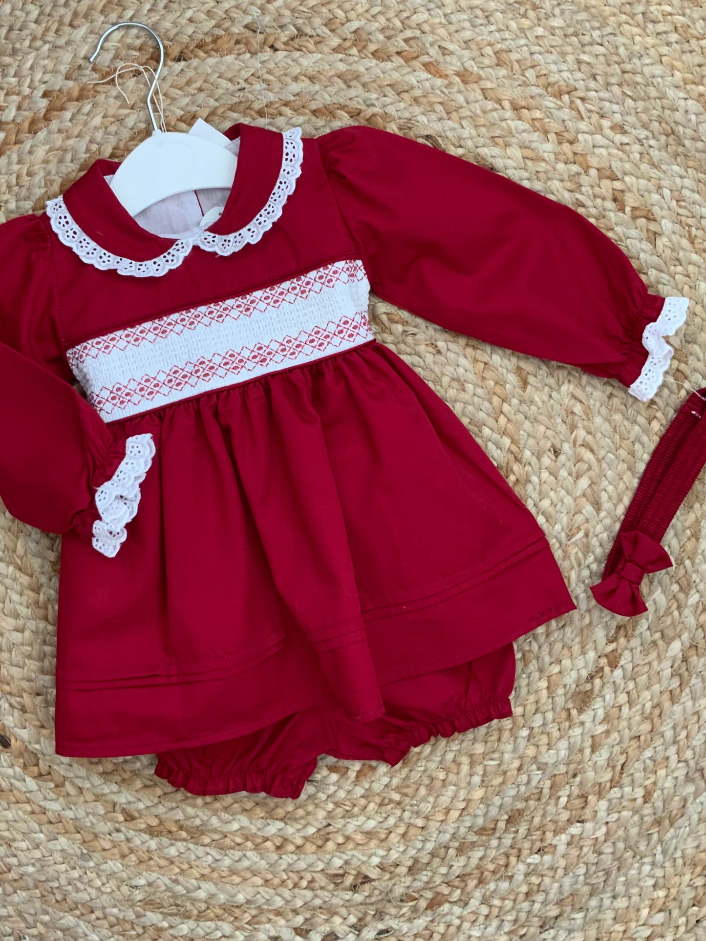 WINTERBERRY baby toddler girls smocked dress pants and headband