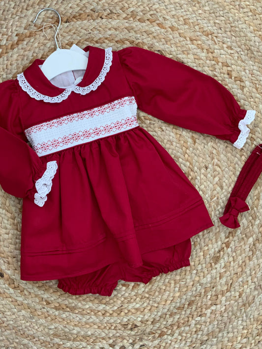 WINTERBERRY baby toddler girls smocked dress pants and headband
