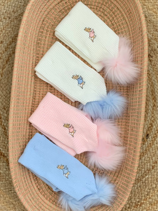 BABY TODDLER peter rabbit embroided scarf faux fur pom pom boys girls