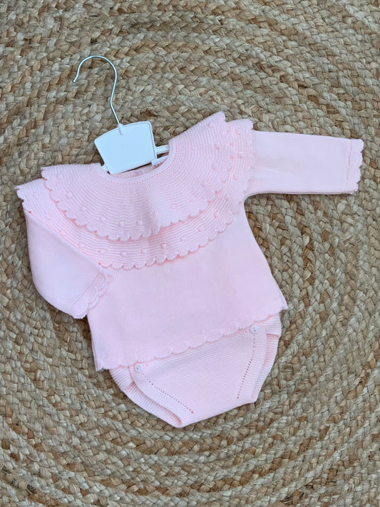BREEZE baby girls pink knitted jumper jam pants shorts set