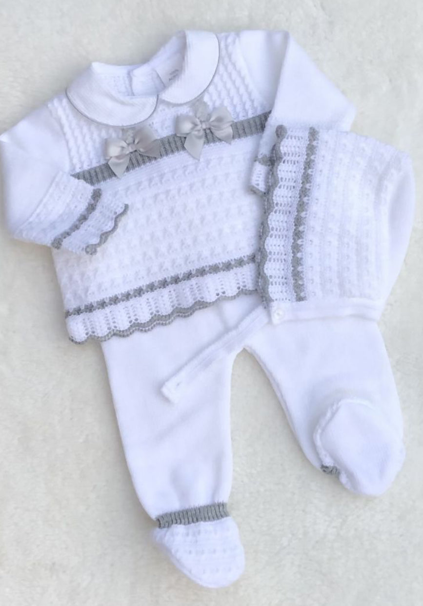 MAPLE baby girls 3 piece knitted set jumper bonnet trousers