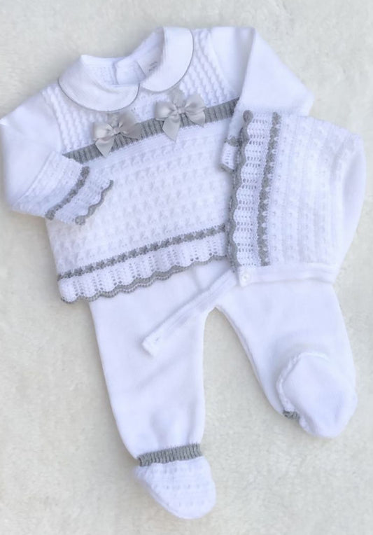 MAPLE baby girls 3 piece knitted set jumper bonnet trousers