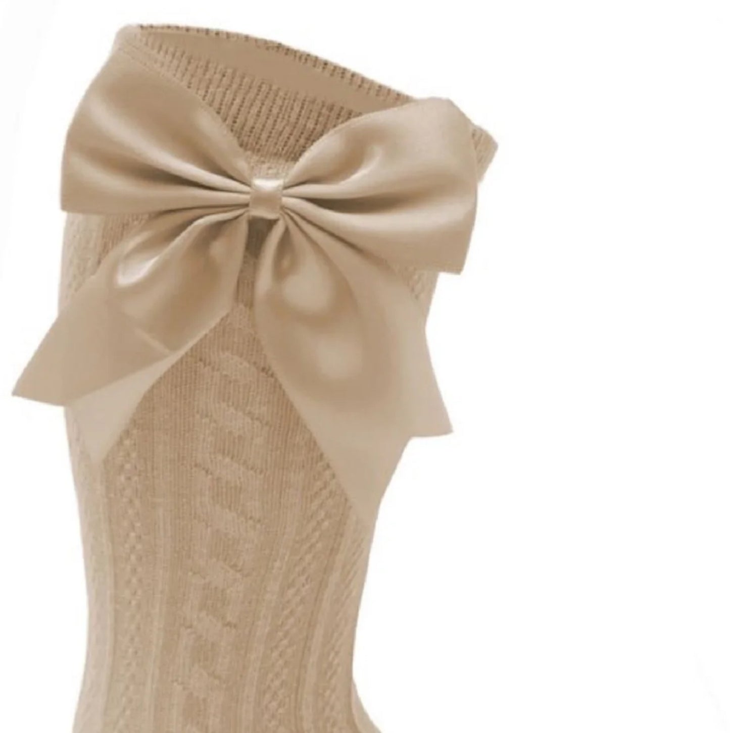 DORI baby girls knee high satin bow socks pink white cream lemon beige