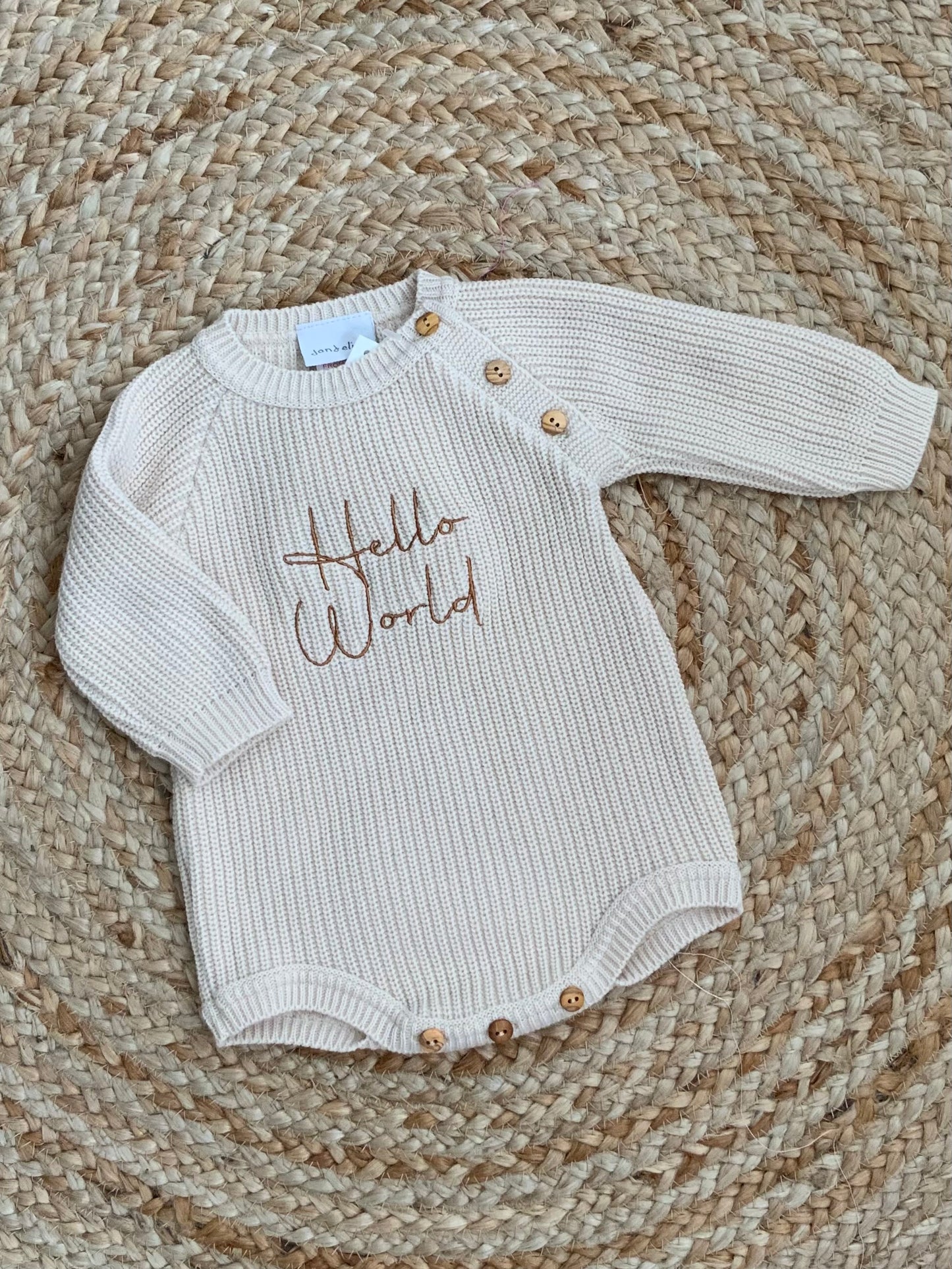 HELLO WORLD ribbed all in one romper beige brown boys girls unisex