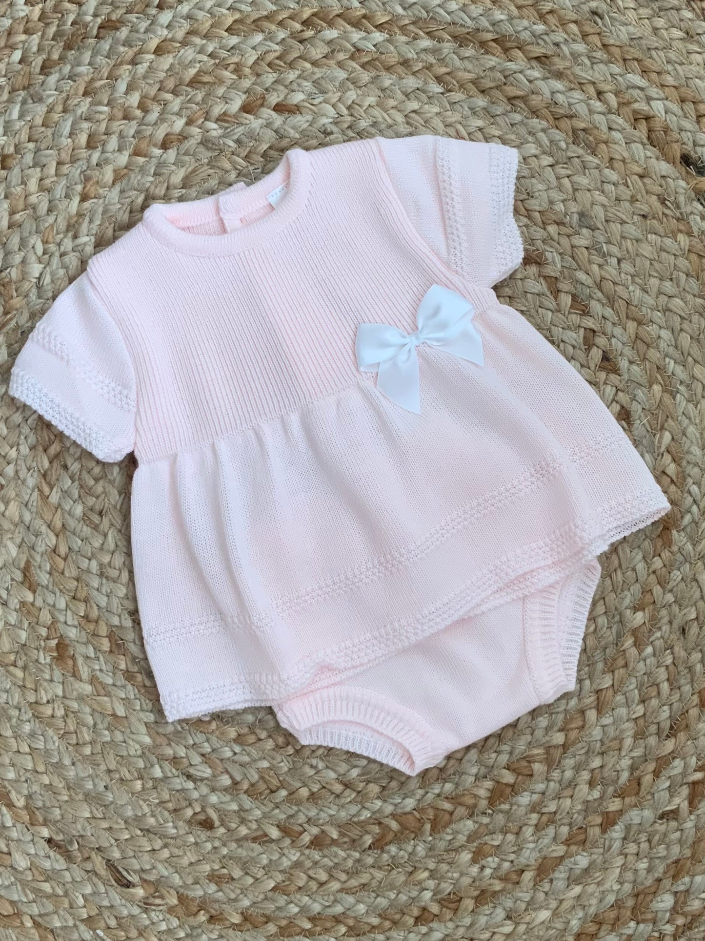 EMILIA baby girls knitted tunic dress matching jam pants pink or lemon