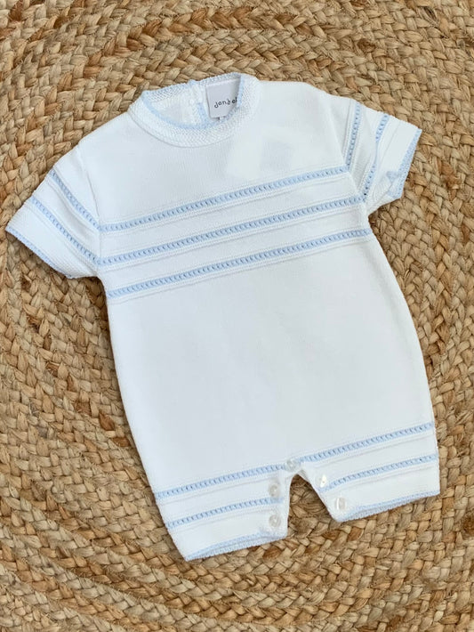 ROCCO babies knitted all in one romper blue pointelle knit