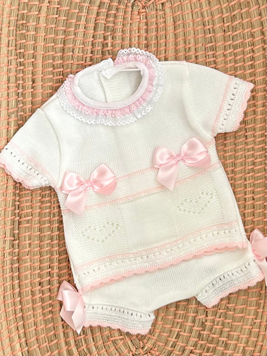 PRISCILLA baby girls knitted top jam pants pink
