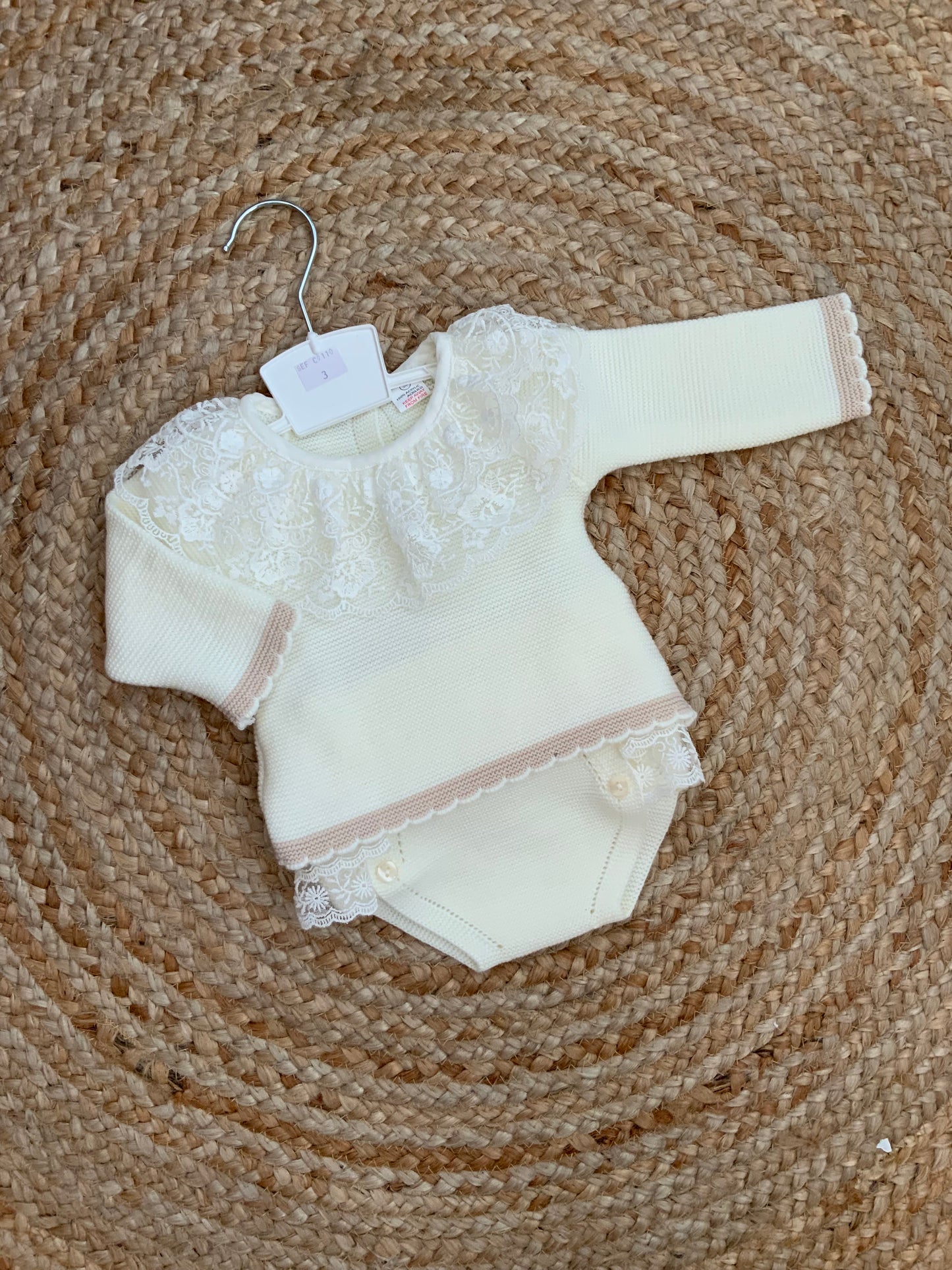 LACIE cream beige knitted jam pants set lace detailing