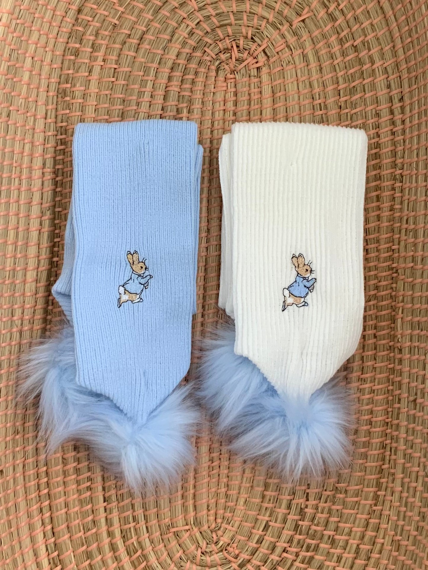 BABY TODDLER peter rabbit embroided scarf faux fur pom pom boys girls