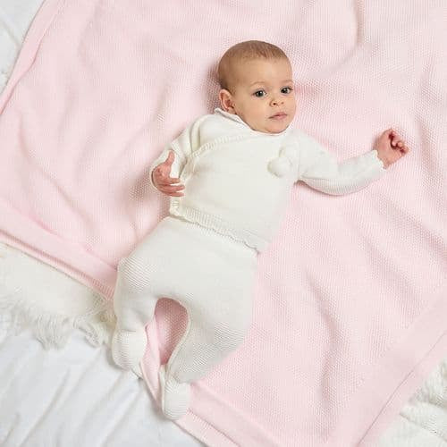 CROSSLEY baby boys girls white cream crossover pom pom cardigan knitted trousers
