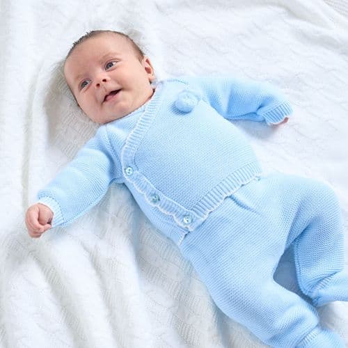 CROSSLEY baby boys blue white crossover cardigan knitted trousers