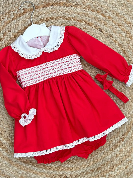 RED anicka smocked dress pants headband borderie anglaise trim
