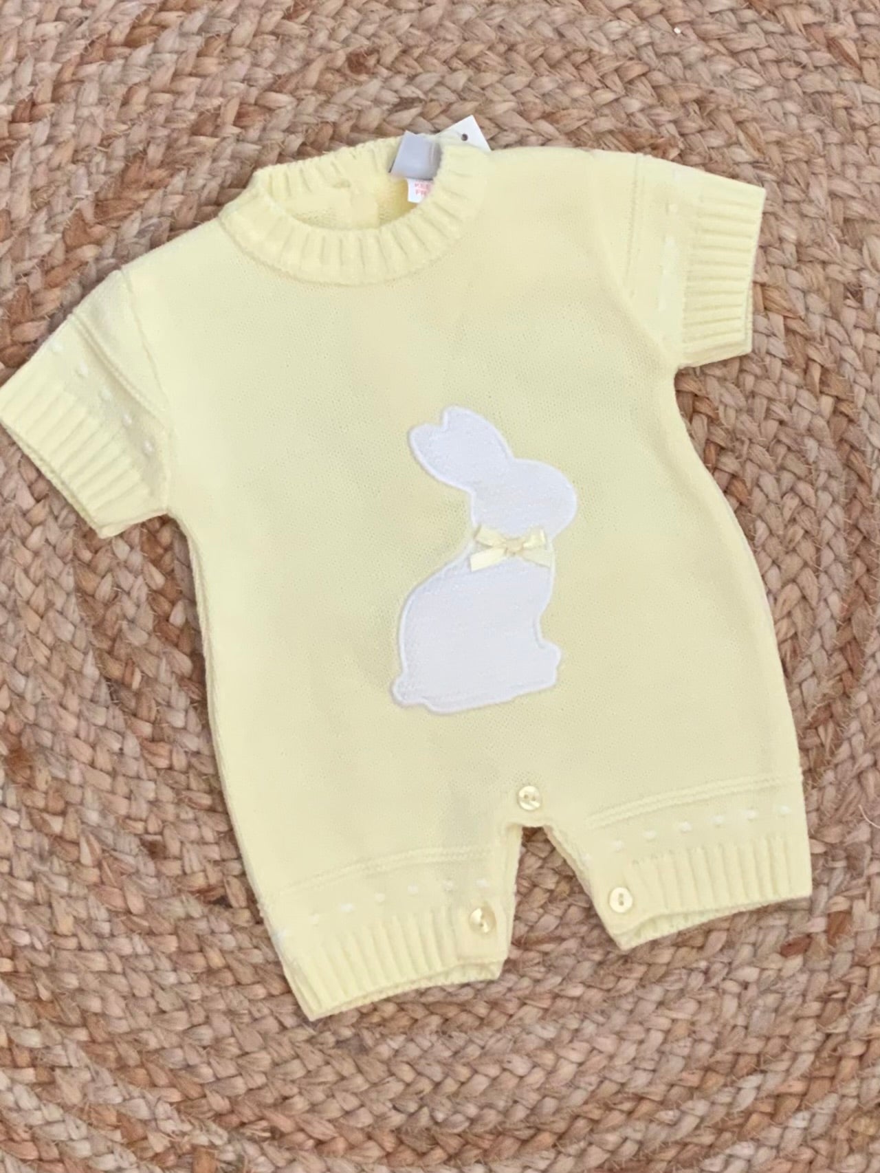 DANDY baby boys girls knitted cropped romper bunny rabbit motif lemon