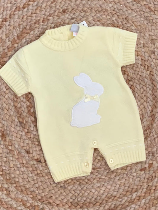 DANDY baby boys girls knitted cropped romper bunny rabbit motif lemon