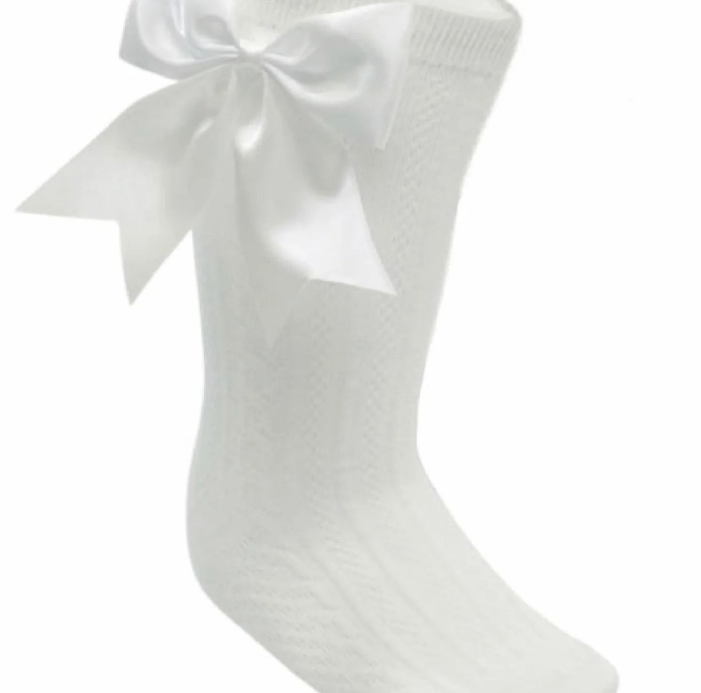 DORI baby girls knee high satin bow socks pink white cream lemon beige