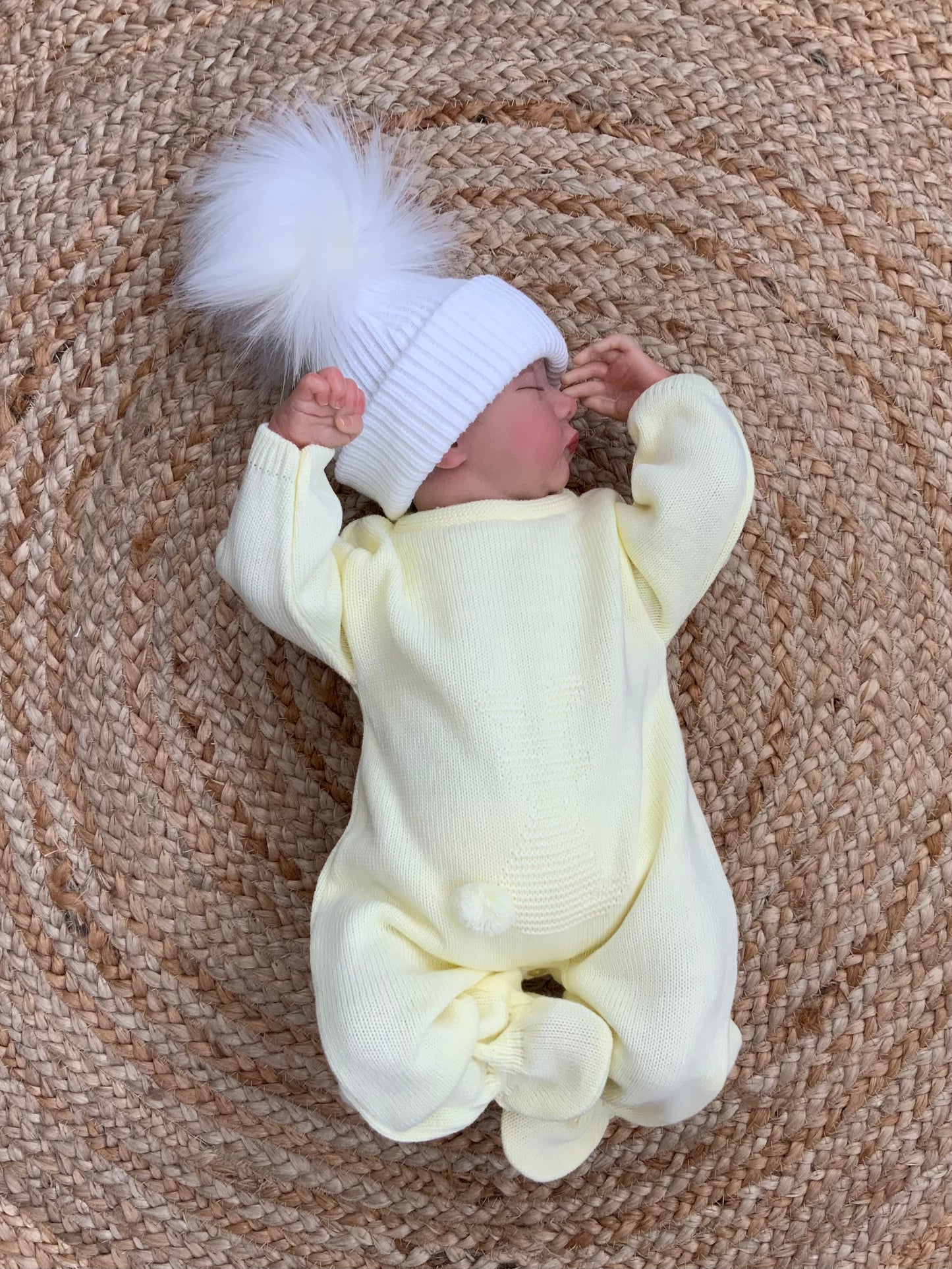 BUNNY Babies unisex lemon knitted all in one romper bunny motif
