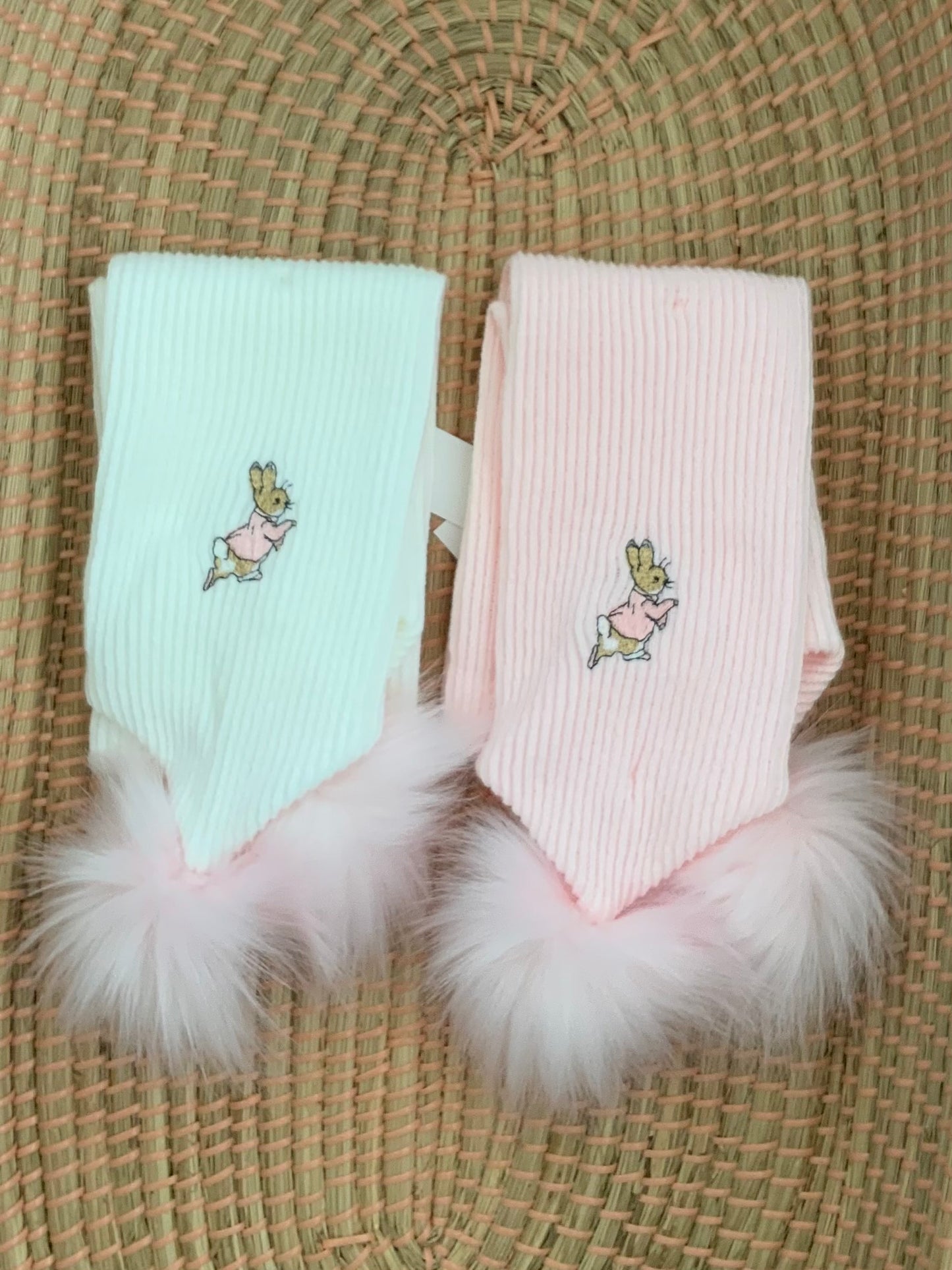 BABY TODDLER peter rabbit embroided scarf faux fur pom pom boys girls