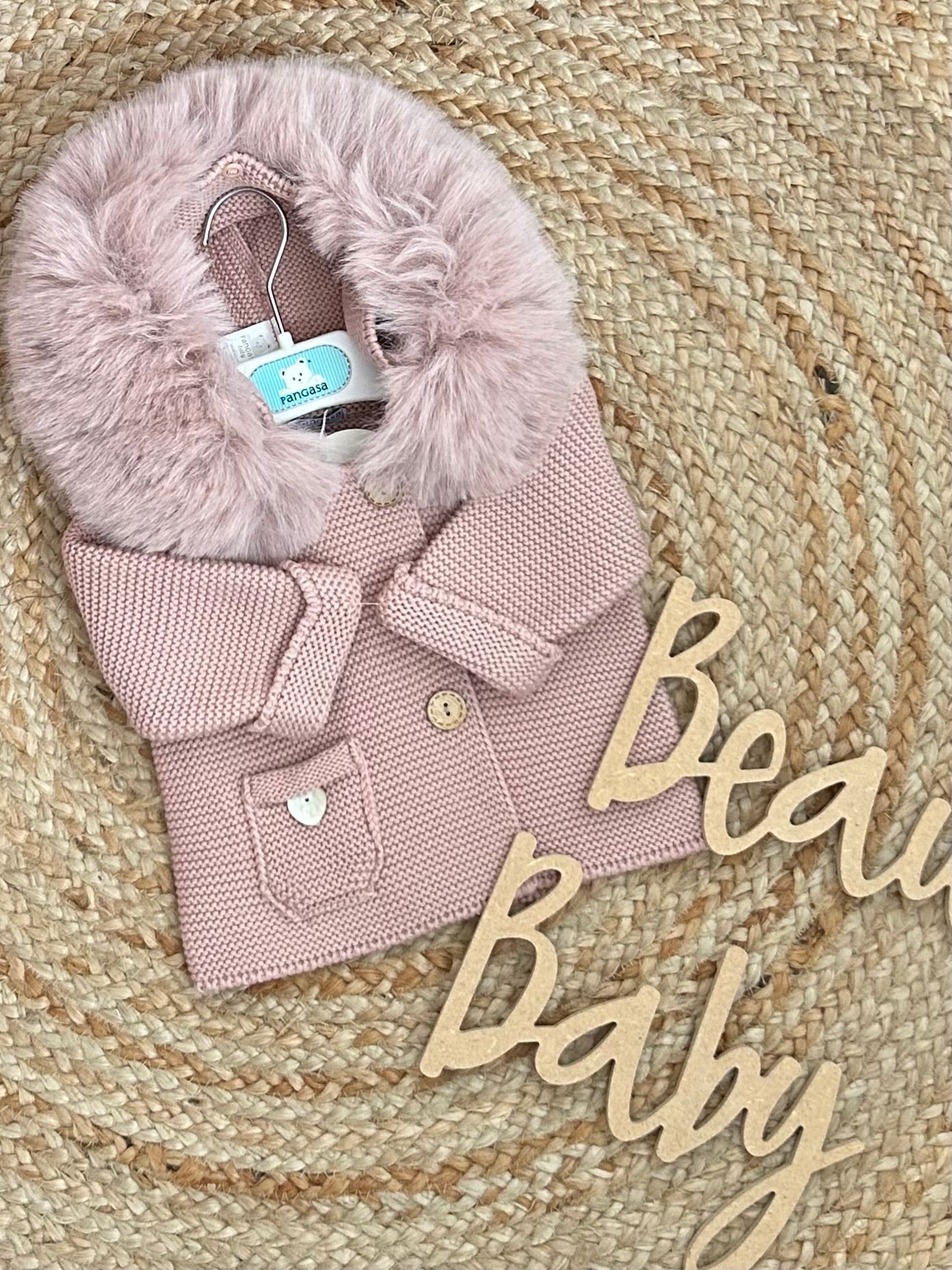 PANGASA trenka grey knitted coat cardigan faux fur vintage pink