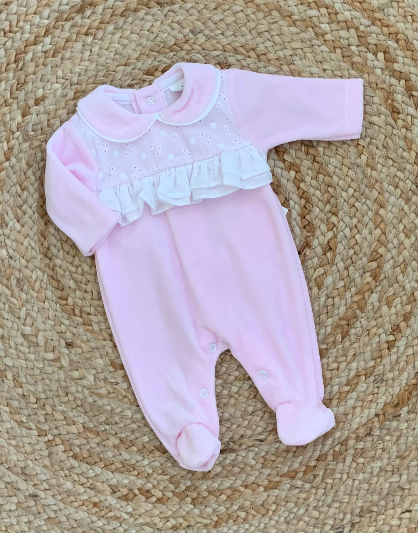 IVY baby girls broderie anglais velour all in one romper