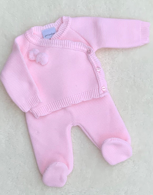 CROSSOVER baby girls pink knitted set pom pom top knitted trousers