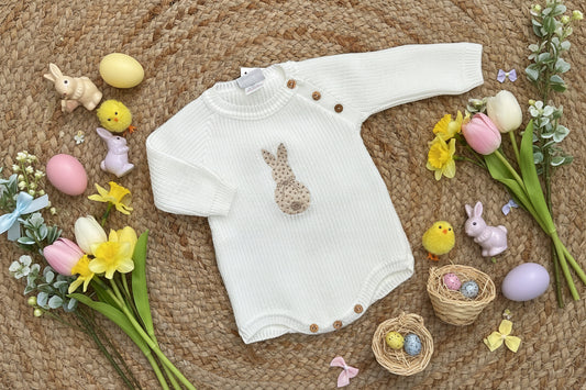 Bunny embroided ribbed romper
