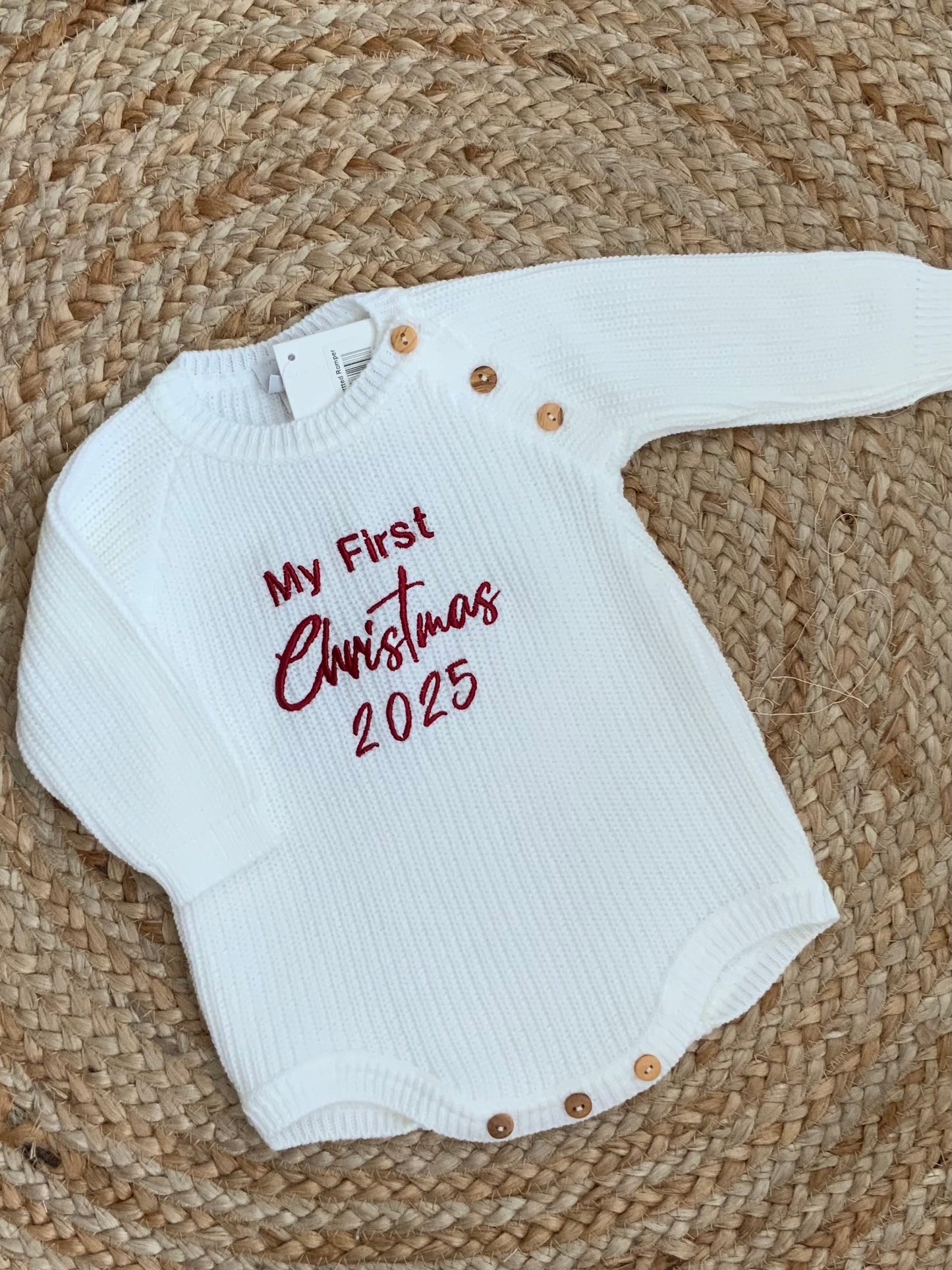 Babies knitted all in one romper my first 1st christmas 2025