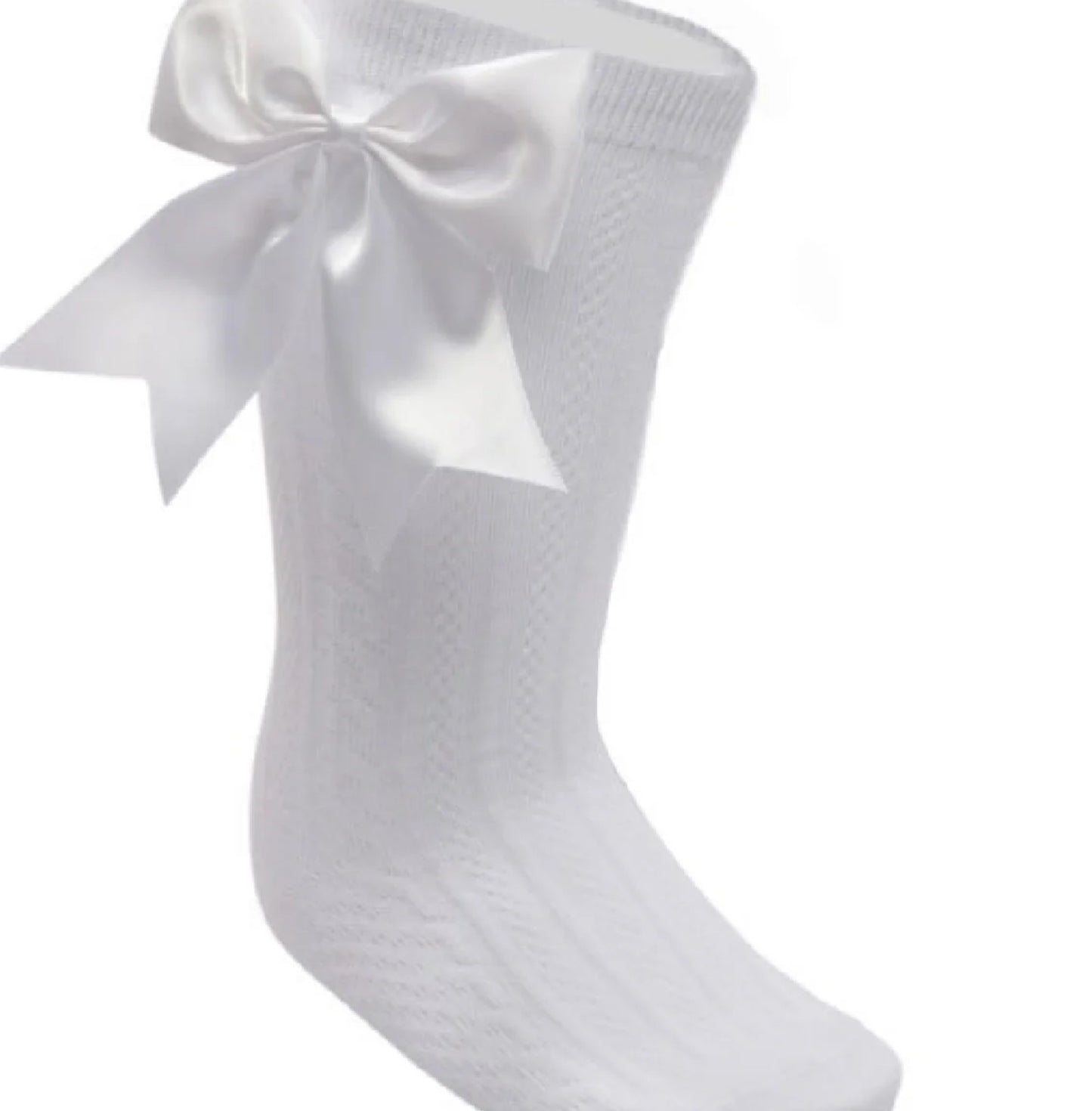 DORI baby girls knee high satin bow socks pink white cream lemon beige