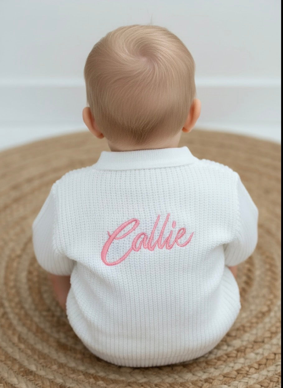 PERSONALISED babies v neck ribbed cardigan gender reveal baby announcment