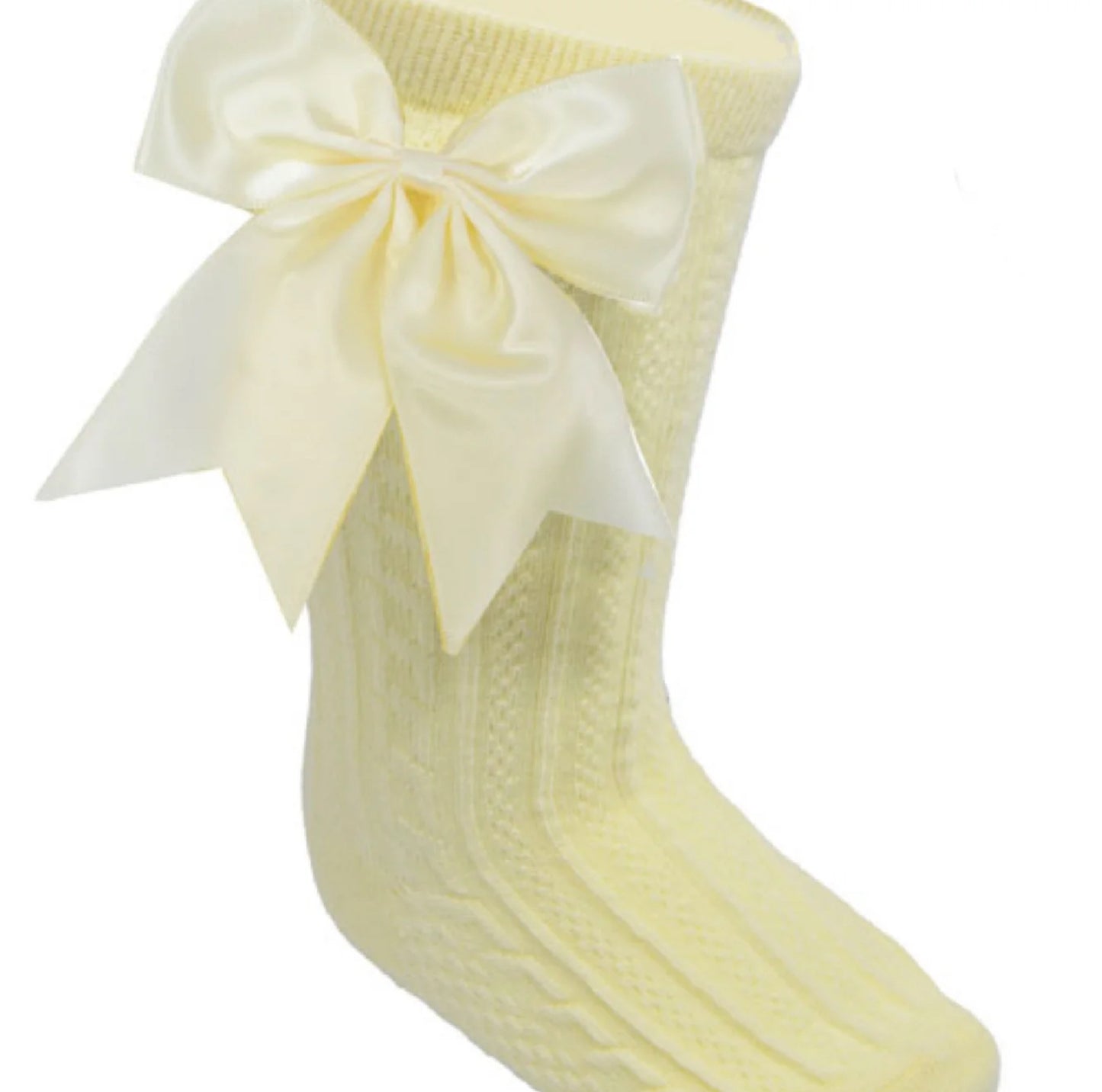 DORI baby girls knee high satin bow socks pink white cream lemon beige