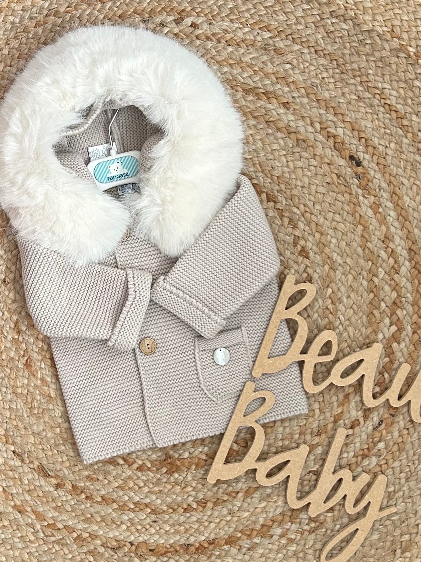 PANGASA trenka knitted faux fur coat cardigan camel