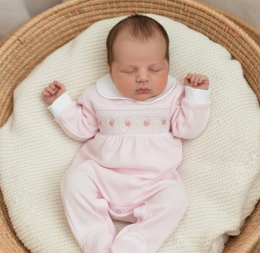 Baby girls strawberry smocked cotton romper