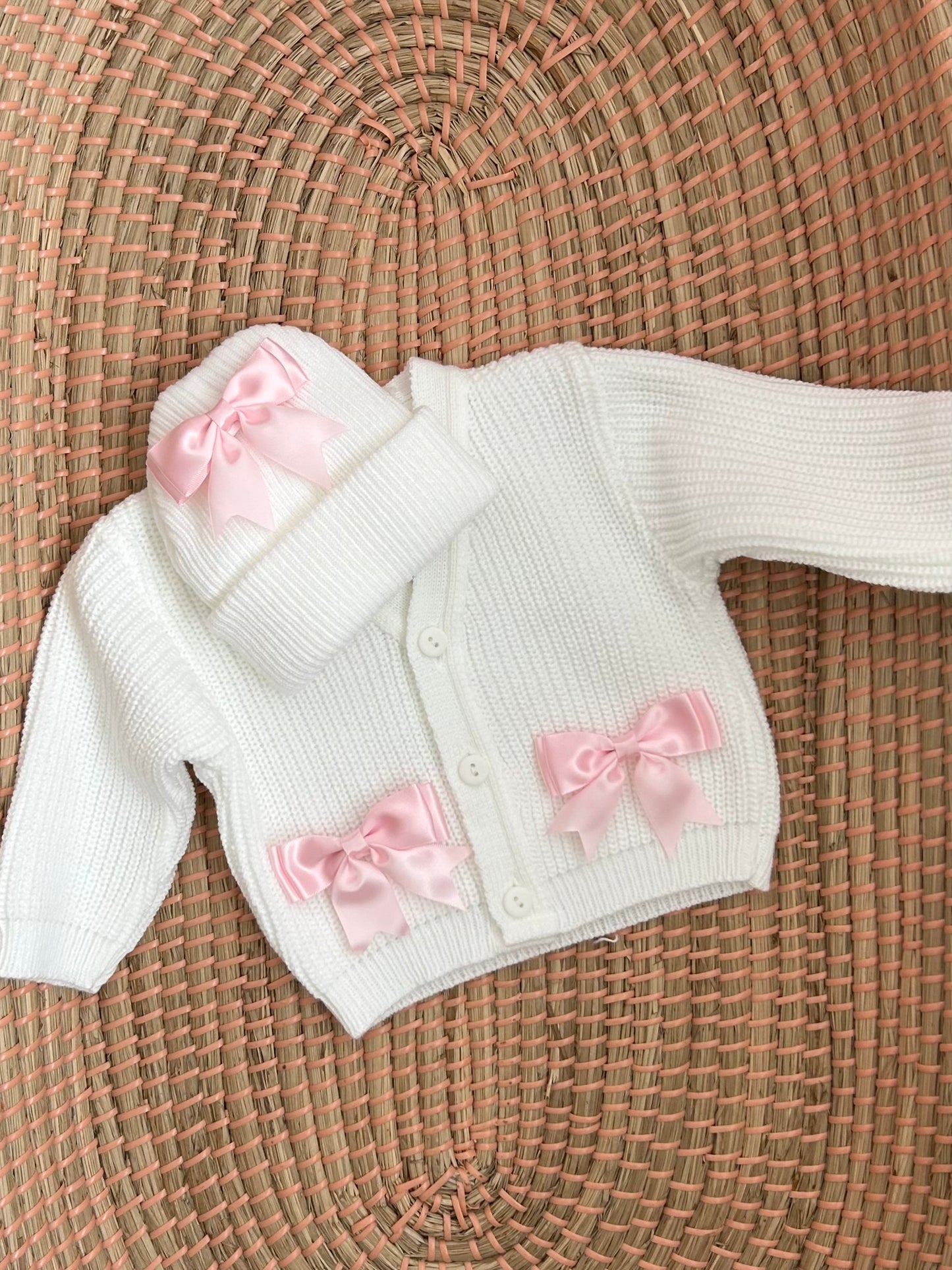 Bow sets cardigan and hat