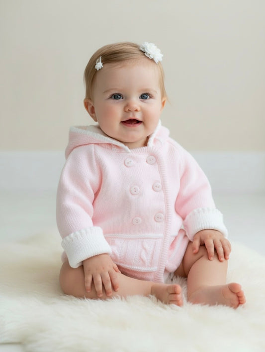BLAKLEY baby girls knitted coatigan coat cardigan pink white