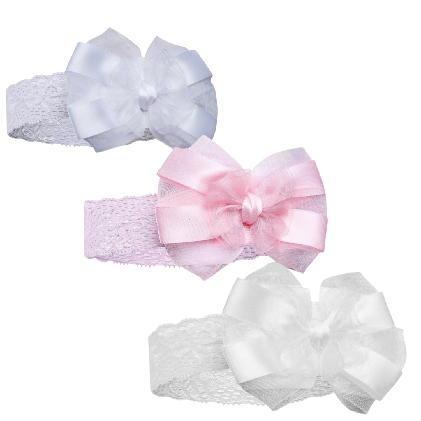 Bow Lace headband baby pink white cream