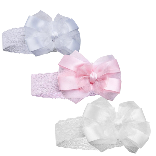 Bow Lace headband baby pink white cream