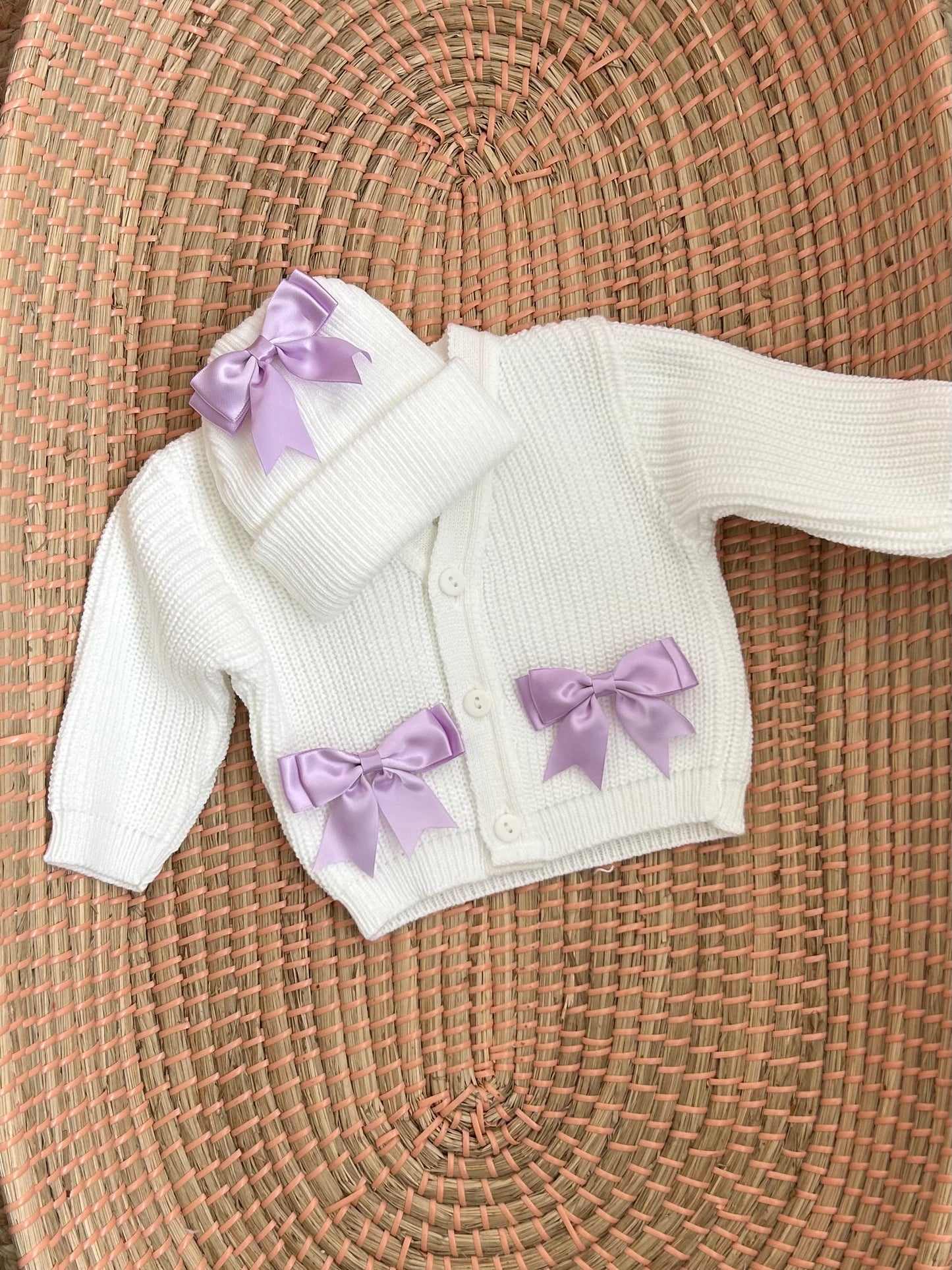 Bow sets cardigan and hat