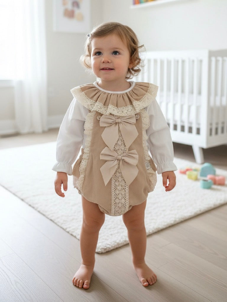CAROLER girls toddlers beige cream corduroy all in one dungerees white blouse