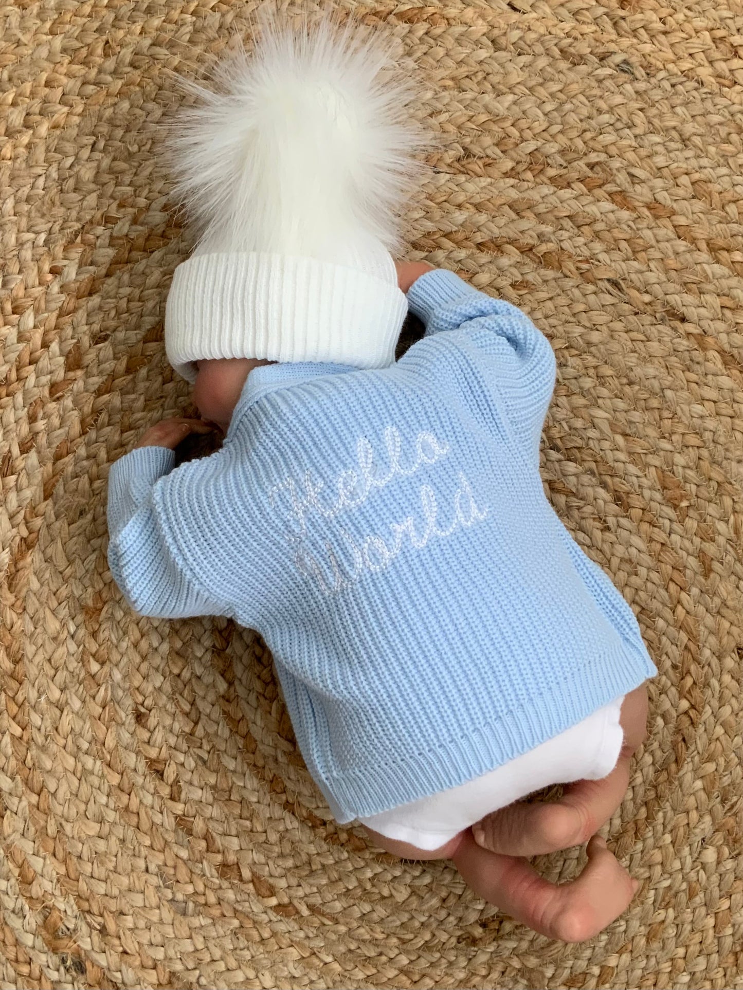 Hello world babies v-neck embroided cardigan white beige pink blue boys girls unisex gift