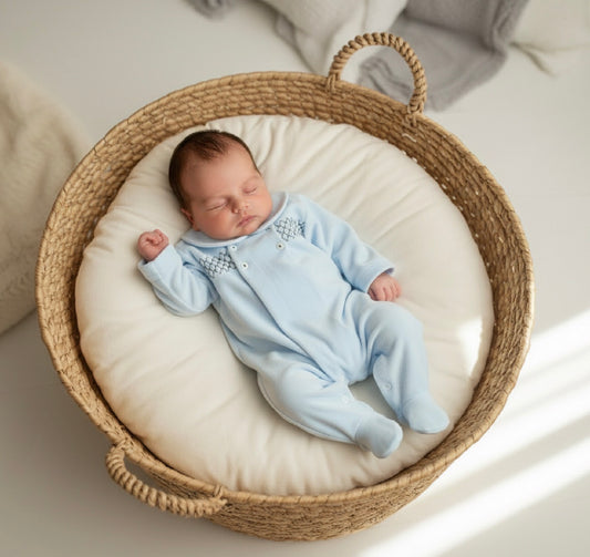 RORY baby boys smocked velour all in one romper