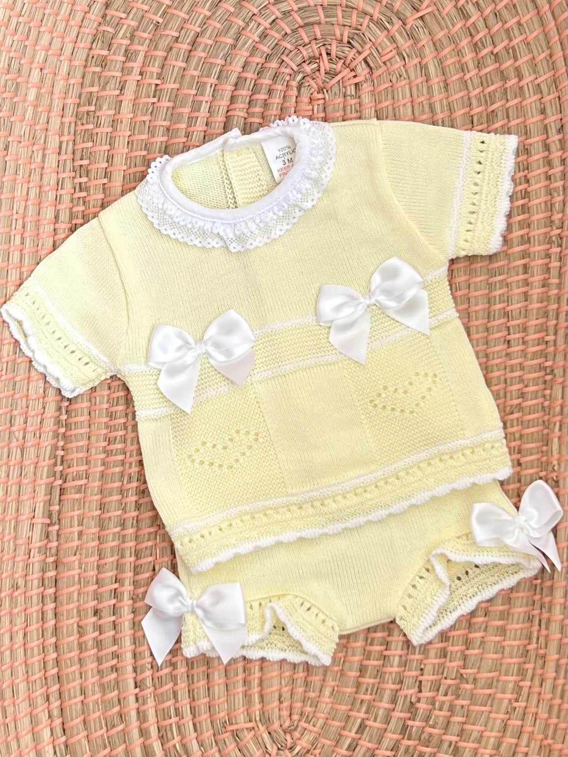 PRISCILLA baby girls knitted top jam pants lemon