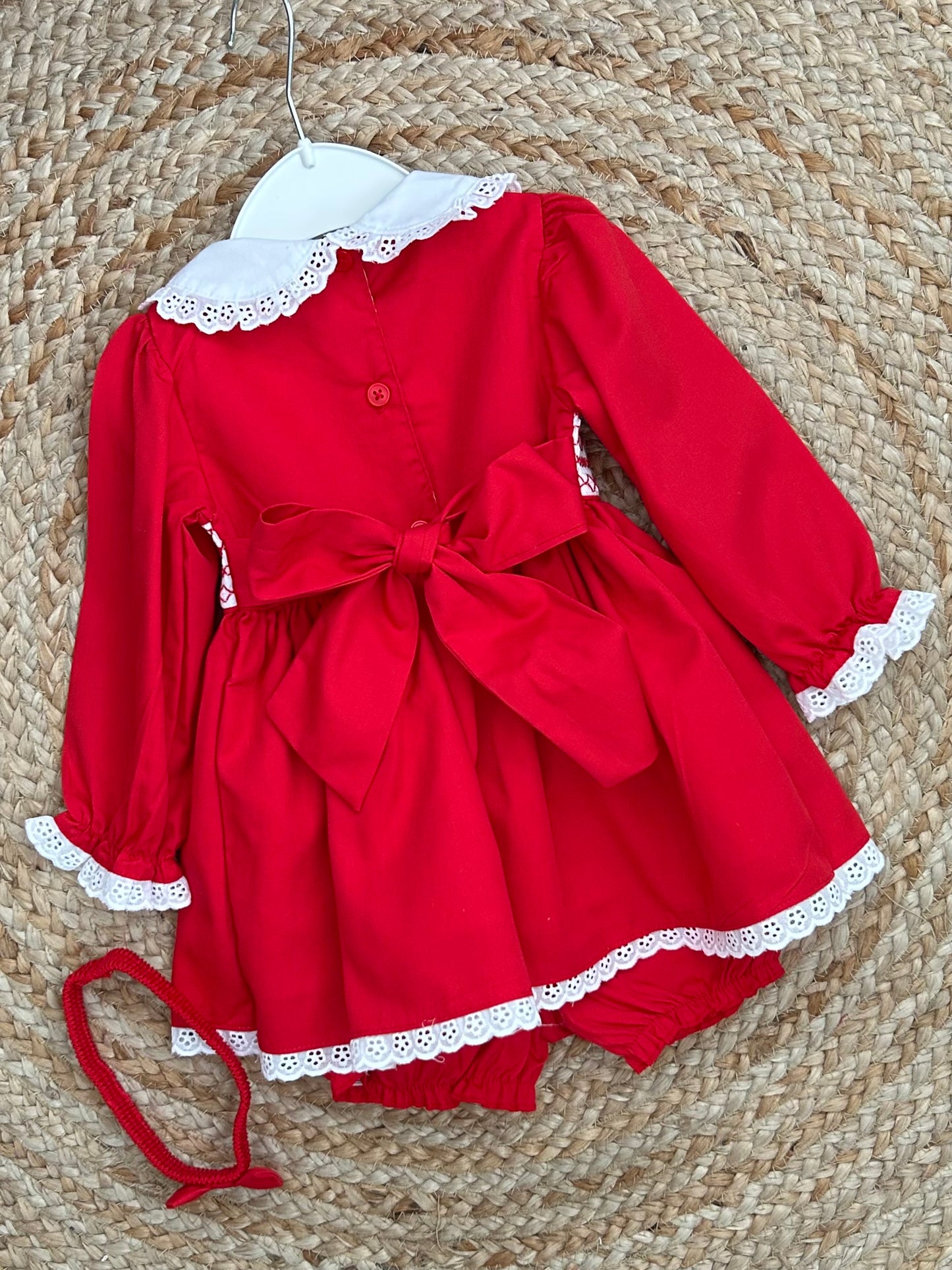 RED anicka smocked dress pants headband borderie anglaise trim