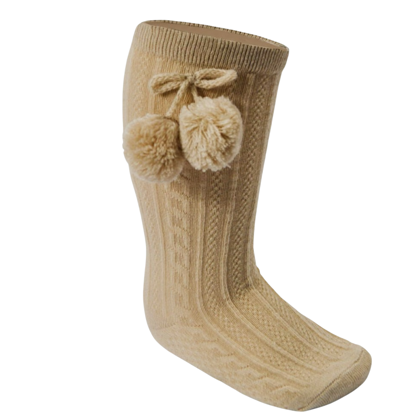 BOBBY beige unisex boys girls knee high pom pom socks