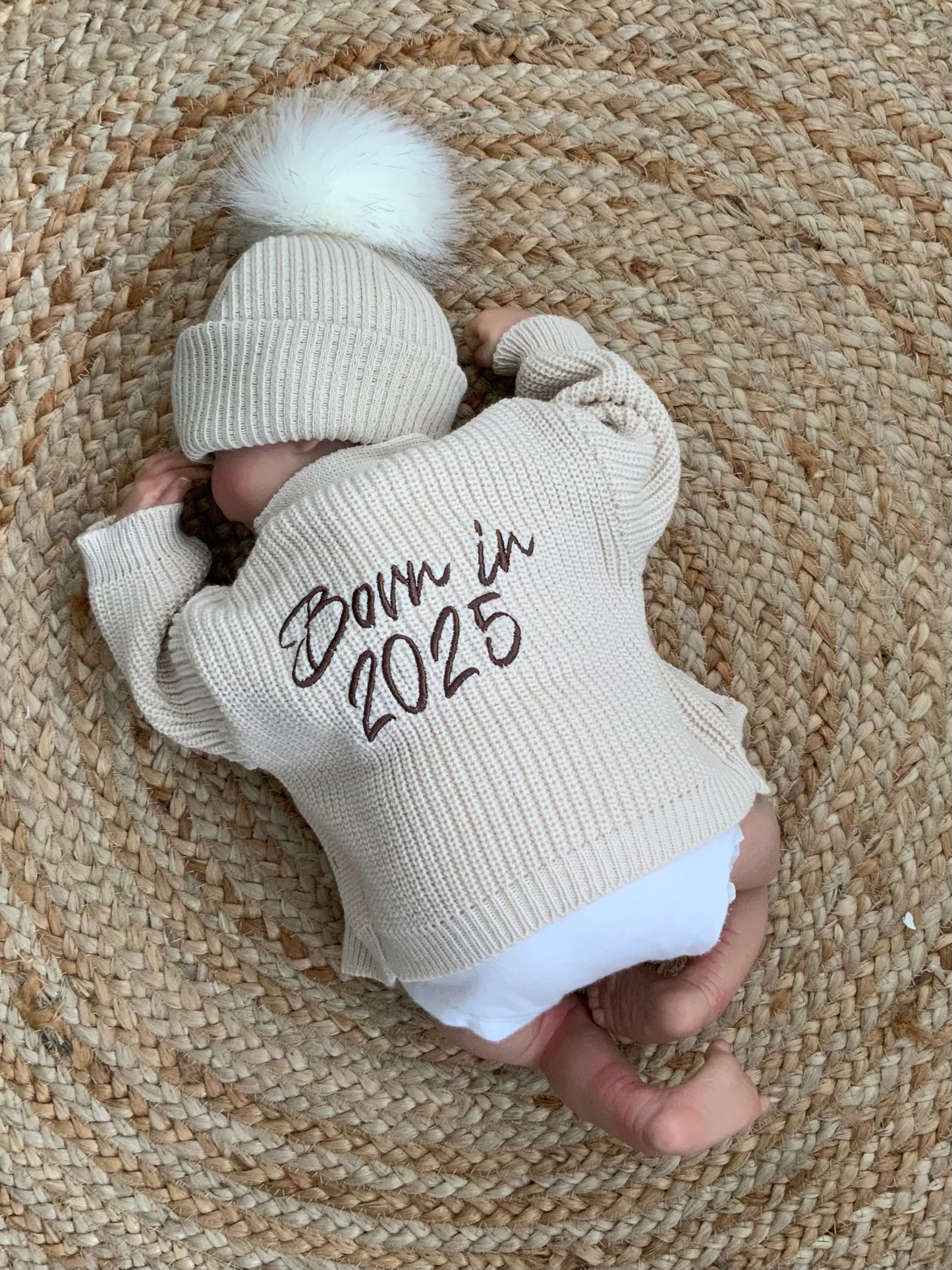 BORN IN 2025 2026 babies embroided cardigan white pink blue beige boys girls unisex