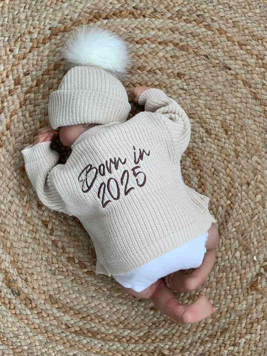 BORN IN 2025 2026 babies embroided cardigan white pink blue beige boys girls unisex